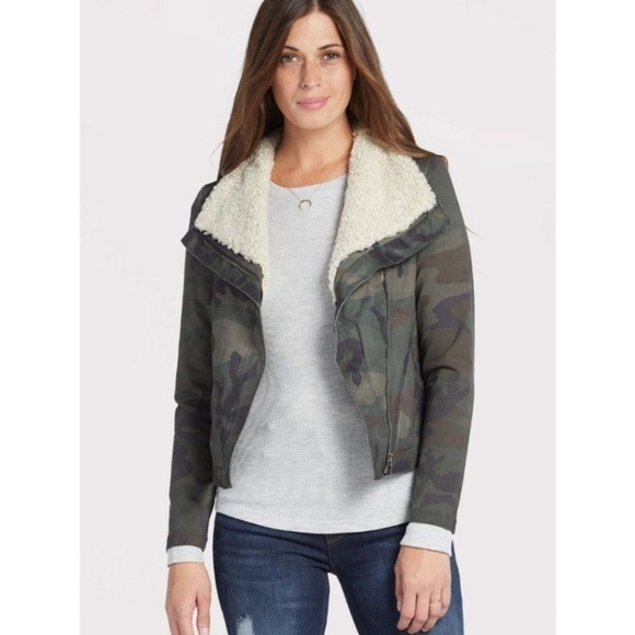 Anthropologie Jackets & Blazers - Anthropologie Marrakech Sherpa Collar Green Camo Moto Jacket Size Small
